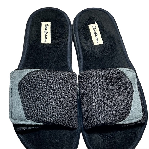 Dearfoams Men’s Easy Slip On Adjustable Slide Slippers 9-10 Medium Black - Picture 1 of 16